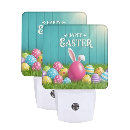 Image of Futterya Plug-in LED Night Light, Happy Easter Grass Bunny Ear Set of 2 Dusk-to-Dawn Auto Sensor Decor Lamp