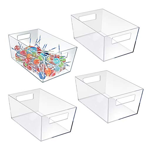 Image of Azar Displays 556239 XL Clear Plastic Organizer Storage Tote Bin with Handle, Pantry Storage, Kitchen and Fridge Organizer, Cabinet and Drawer Container 13 inchW X 9.5 inchD X 6.5 inchH, 4-Pack