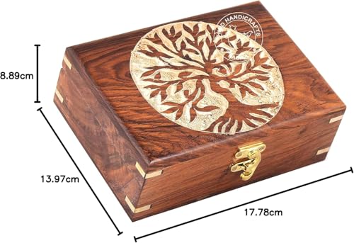 Image of Rosewood Handmade Wooden Urn Tree of Life Engraving Handcarved Jewellery Box for Women-Men Jewel | Home Decor Accents | Decorative Boxes | Storage & Organiser (7 inch x 5.5 inch x 3.5 inch, Tree - 2 White)