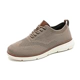 Breathable Knit Loafers for Men Comfort Dress Oxfords Shoes Fashion Mesh Lace-Up Walking Work Slip on Sneakers Walking Shoe Khaki