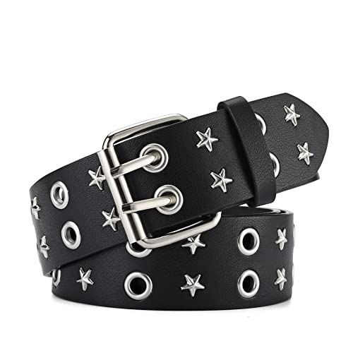 Women's Punk Belt, Black Studded Belt Rock Denim Metal Trendy Belt
