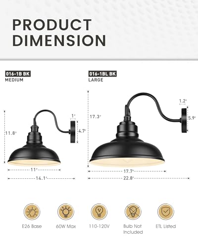 Image of zeyu 2 Pack Barn Lights, Exterior Wall Mount Light for Porch, 18 Inch Modern barn Lights, Matte Black Finish, 016-1BL-2 BK