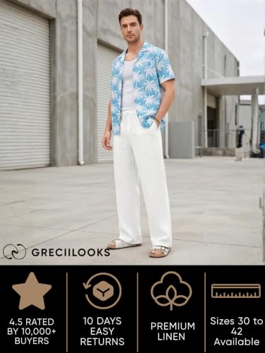 Image of GRECIILOOKS Men's Linen Trousers | Loose Fit Linen-Cotton Casual Pants for Men | Relaxed Office Wear Formal Trousers for Men | Stylish Beige & Pants