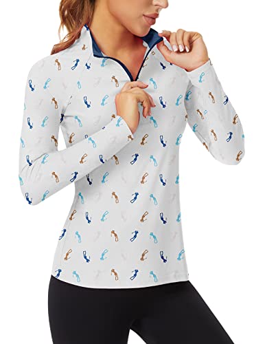 Soneven Women's Quarter Zip Polo Collared Golf Shirt Moisture Wicking Shirts Slim Fit for Casual Work