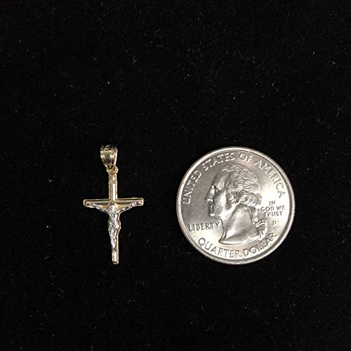 Ioka - 14K Two Tone Gold Jesus Christ Crucifix Cross Pendant Religious Tiny Size Charm4