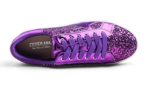 Image of FEVERSOLE Women's Fashion Lace Up Dress Sneakers Sparkly Party Shiny Shoes
