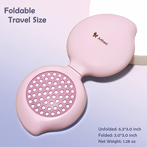 Arthaxi Mini Hair Brush For Purse, Pocket Hair Brush With Mirror For Girls, Small Portable Mirror With Brush Travel Size, Folding Hairbrush For Backpack, Pink #TOP3