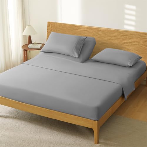 Manyshofu 4 Piece Split Head California King Sheets Sets for Adjustable Bed Sheet, Flex Head Split Top Cal King Sheets Grey Sheet Set - 1800 Thread Count Bedding Set with 14-16 Inch Deep Pockets by Manyshofu - Used condition - US$27.59