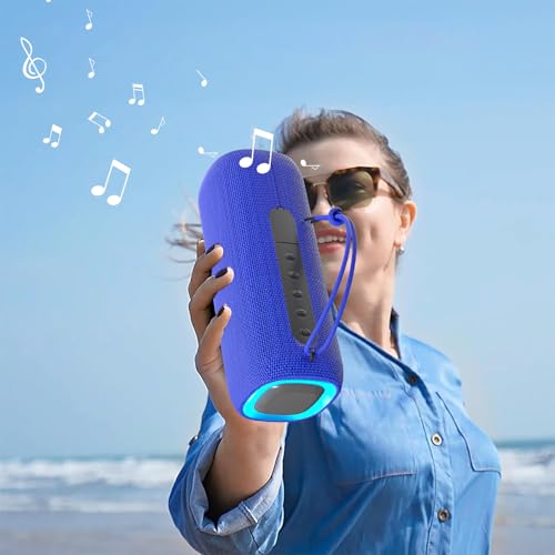 Image of PEICHENG Bluetooth Speaker, Portable Wireless Clear Loud Stereo Sound IPX5 Waterproof with RGB Lights BT5.3 Long Playtime TWS Pairing,for Home Party Outdoor Beach,Great Gift Choice (Blue)