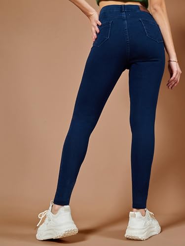Image of Miss Chase Women's Skinny High Rise Cropped Fringed Hemline Detailing Stretchable Denim Jeans