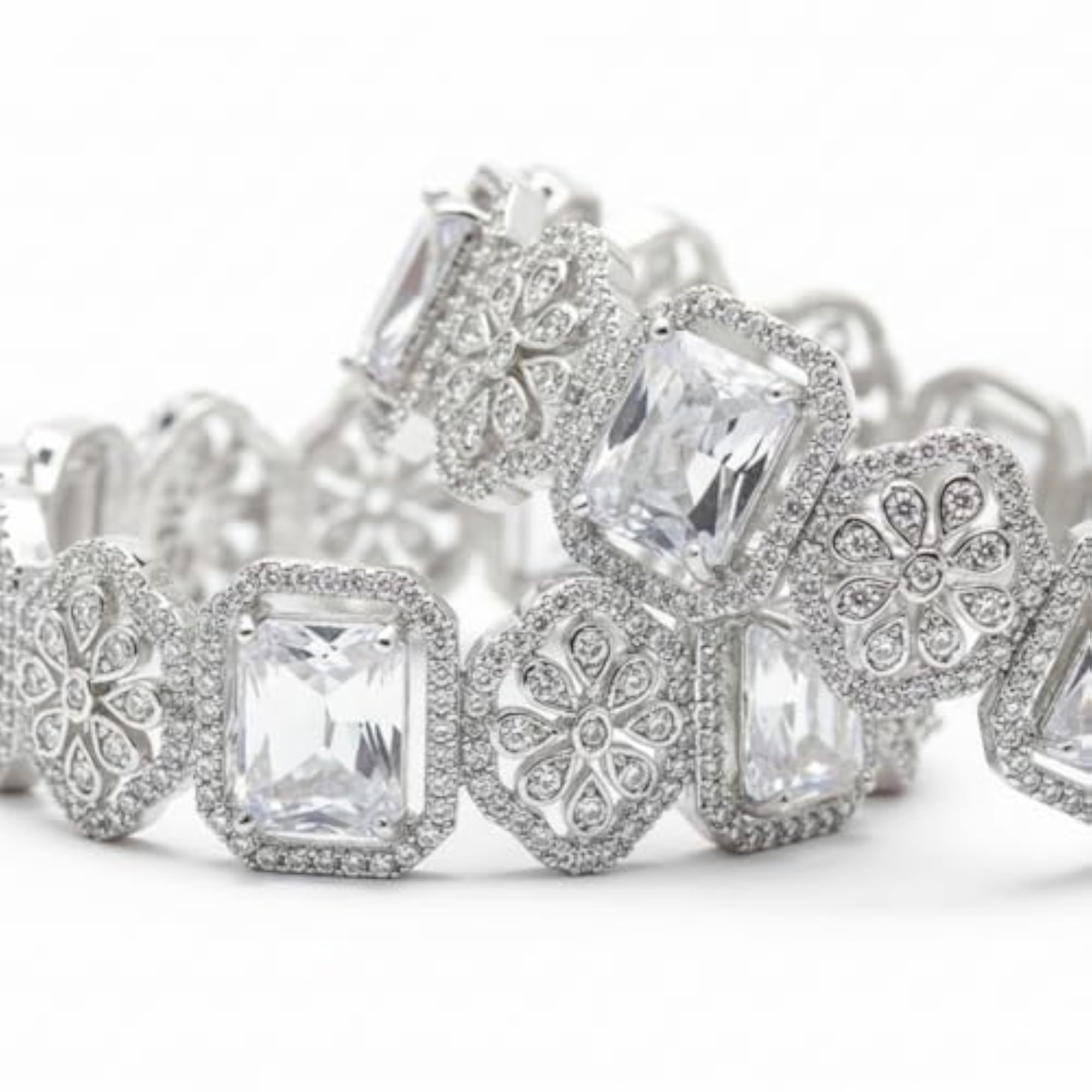 Statement Silver-Tone American Diamond Bridal Kada for Women
