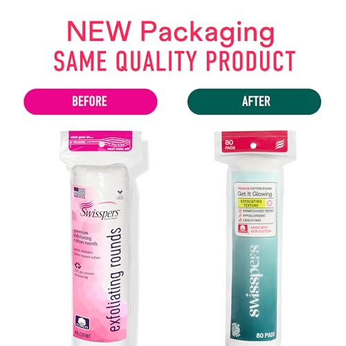 Swisspers Premium Exfoliating Rounds, 2 Distinct Raised Textured Surface, Cotton Facial Pads, 80 Count Re-closable Bag