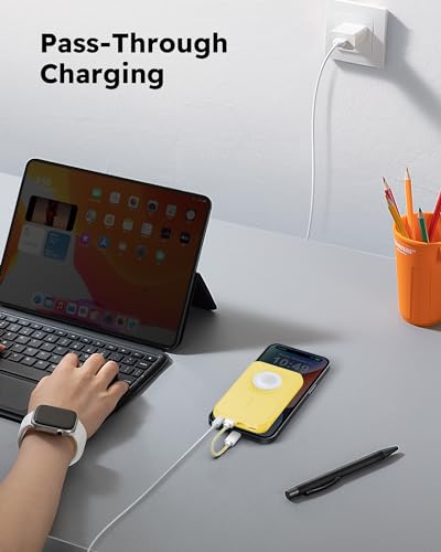 VEGER Portable Charger with Built in Cable(Removable), 10000mAh Mini Power Bank Battery Pack, PD 20W Fast Charger Travel Accessory Compatible with iPhone 15/14/13 Pro Max, Sumsang, Apple Watch-Yellow - Thumbnail 7