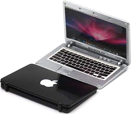 2pcs 1:12 1：6 Mini Laptop Miniature Scene Model Scale Dollhouse Accessories (1pc Black + 1pc Silver)