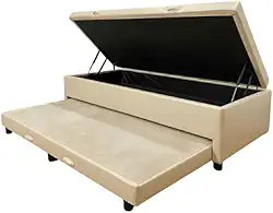Cama Box Baú Solteiro com Auxiliar Conjugada | Pistão a Gás | Suporta Até 200kg | 188x88x42 | (CORINO BEGE)
