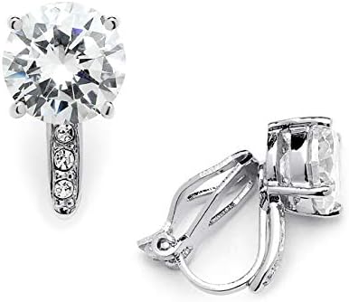 Mariell 2.0 Ct. Clip-On CZ Solitaire Stud Earrings (8mm) with Pave Accents - Genuine Platinum Plated