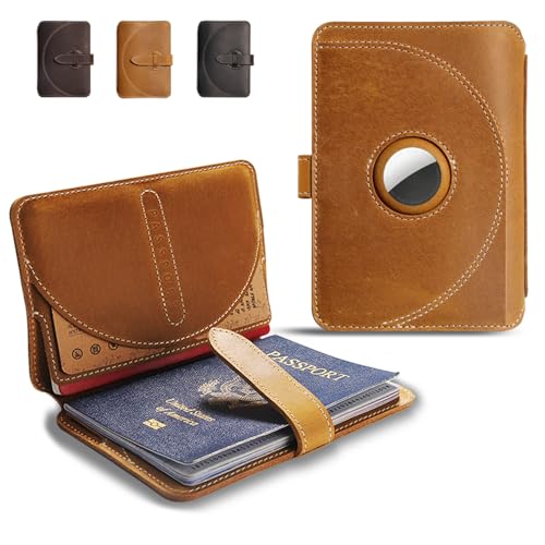 XGUO ���U�[�p�X�|�[�g�E�H���b�g �{�v�p�X�|�[�g�J�o�[ Airtag�X���b�g�t�� 2�J�[�h�X���b�g��1�`�P�b�g�|�P�b�g �{�^������ �g���x���p �M�t�g�ɍœK �S�[���h�u���E��