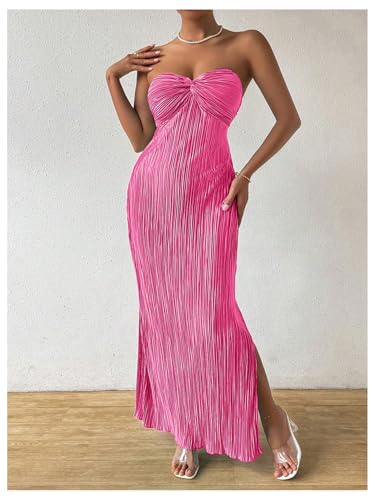 Image of Milumia Women's Twist Front Strapless Bodycon Dress Summer Split Thigh Maxi Tube Dresses Vacation Outfits
