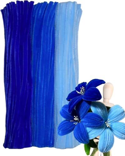 Premium Chenille Stems Thick Pipe Cleaners, Craft Supplies for Flowers Making, Bouquet, DIY Art, Floral Creations, School Projects, Home Decorations (Blue 300pcs)