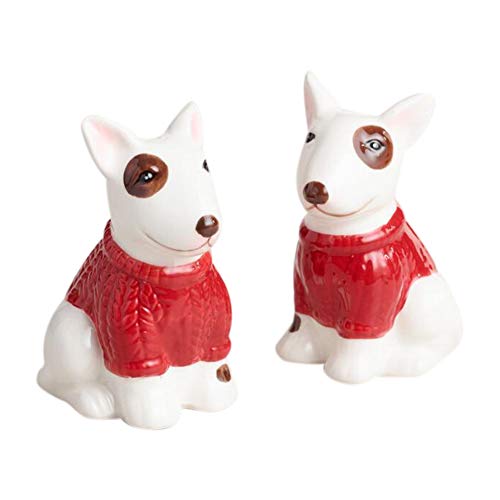 Bull Terrier Dog Ceramic Design Salt and Pepper Shaker Set. Red and white.