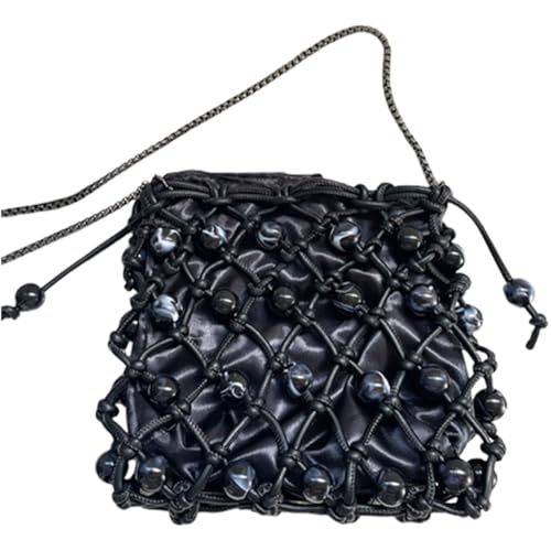 Sac bandoulière chic vintage tissé main perles femmes PU mode sacoche