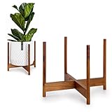 Fox & Fern Mid Century Plant Stand — 14.9 Inch Fixed Size Wooden Plant Stand for Indoor Planters (Not Included) - Extra Large Flower Pot Holder for Indoor Big Pots - Plug In Design - Acacia