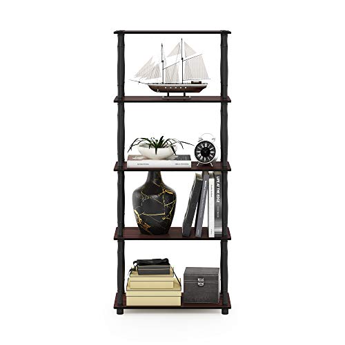 Image of Furinno TURN-S-TUBE Storage Shelves, 5-Tier Book Shelf, Corner Shelf, Toolless Open Shelves, Classic Tubes, for Organization and Storage, Living Room, Garage, Home Office, Dark Cherry