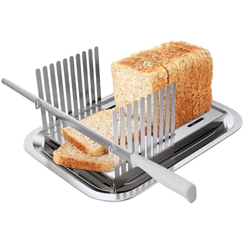 Gifhomfix Bread Slicer Stainless Steel Bread Cutter for Homemade Bread, Bread Slicer for Sourdough Rounds, Sandwich, Loaf, Bread Slicing Guide with Crumb Tray and Bread Knife Cover