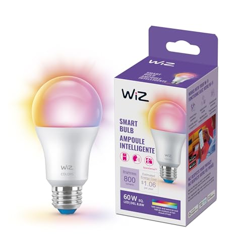 WiZ Connected Smart Light Bulbs, 1-Pack, Full Color A19 60W 800LM E26 LED Lights, Sunset/Sunrise Automation, Smart Bulbs with Motion Detection, Control with Voice or App