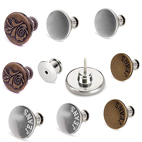 8 Sets Button Pins for Jeans,YISIBO Jean Button Pins Replacement for Pants, Perfect Fit Jean Buttons,Removable Metal Jean Button Pin,DIY Craft Adds Or Reduces Any Pants Waist Instantly Upgraded
