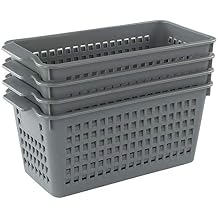 Plastic Baskets for Organizing, Grey, Set of 4