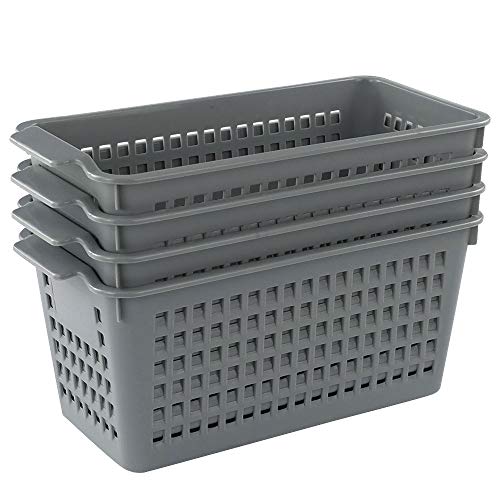 Doryh Plastic Baskets for Organizing, Grey, Set of 4