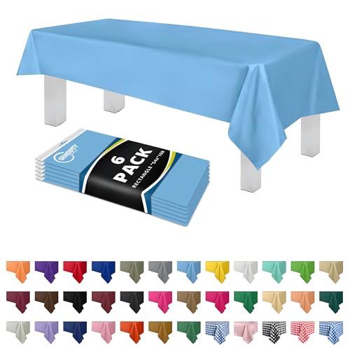 Grandipity Sky Blue Plastic Table Cloth Disposable (6 Pk) 54in x 108in Plastic Tablecloths for Rectangle Tables - Premium Party Table Cloths Disposable for 6ft to 8ft Rectangle Tables by Grandipity - Used condition - US$9.17