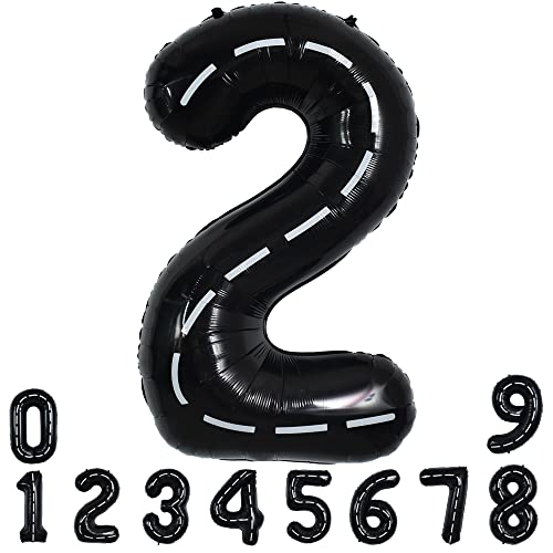 Image of TONIFUL Race Car Black Balloons Car Birthday Party Supplies,40 Inch Giant Jumbo Helium Foil Mylar Big Number 2 Digital 2 Balloons for Boy's Birthday Party Truck Race Car Theme Party Decorations