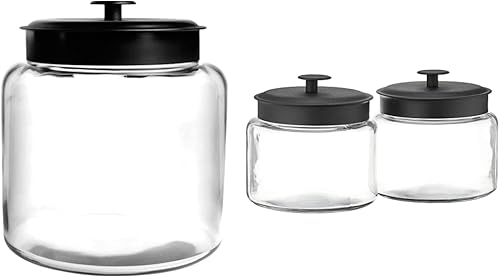Miniatura 1 de Anchor Hocking Tarro de vidrio Montana de 15 galones con tapa 2 piezas metal negro apto para lavavajillas y tarros de vidrio Montana con tapas