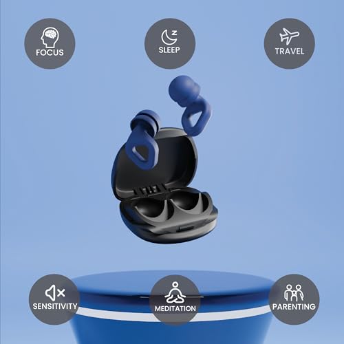 Image of Zenz Unwind Pro Ear Plugs for Sleeping, Soft Silicone Reusable Earplugs for Snoring, Yoga, Reading, Focus & Travel, 35dB Noise Reduction, 4 Sizes XS /S /M /L, Secure Fit with Case (Lagoon Navy, One Size)