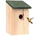 1 x Bird House Wooden Wild Small Wood Nesting Box Nesting Handy Home Garden Pressure Treated for Wild Birds with Traditional Hinged Roof with Traditional Hinged Roof