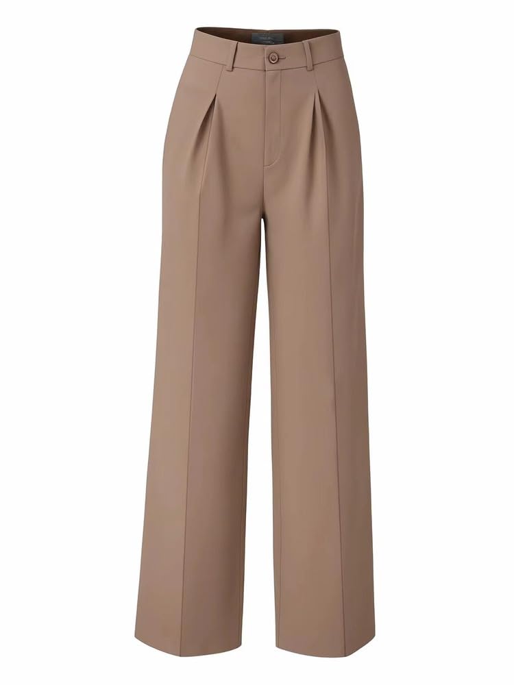 Women Wide Leg High Waisted Flowy Dress Pants Workout Casual Trousers Brown