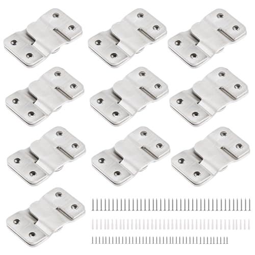 Image of [10 Pairs Large] Interlocking Flush Mount Brackets, Stainless Steel Heavy Picture Hanging Hardware, Hanging Buckle Wall Hanger, Frame Hooks for Showdow Box, Jersey Frame Display Case (Silver)