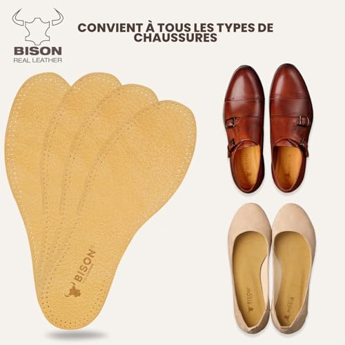 BISON Semelles Chaussures Confort 3 Paires - Semelle Cuir avec du Liège - Semelle anti Odeur et Transpiration pour Homme et Femme (41/42, Beige) – vue 4