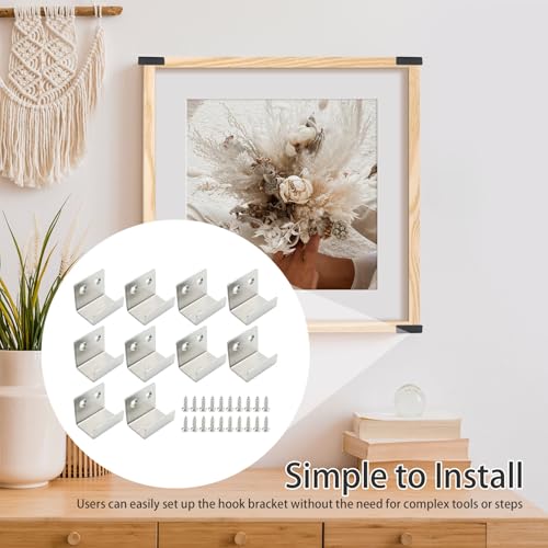 Image of 10PCS Wall Mounted Hook Fastener, Silver Stainless Steel Tile Wall Display Clip, Heavy Duty Flat J-Shaped Hook Hanger, Thicken Tile Hanger for Wall Display (Inner Width 25MM)