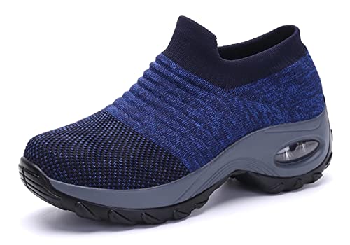 Chaussures de Sport Femme Running Mode Baskets Confort Léger Air Respirant Mesh Sneakers de Marche Course Compensées Outdoors Fitness Bleu 38.5 Cover