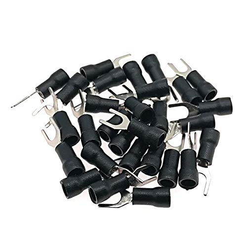 Davitu Terminals - 500pcs Spade Insulated Furcate crimp terminals electrical wire connector SV3.5-4~SV5.5-6 lug terminal cable ferrules 14-10AWG - (Color: black, Pins: SV5.5-5)