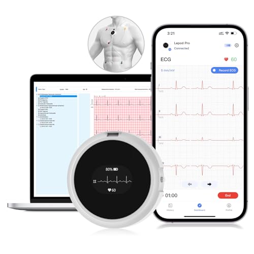 Checkme Lepodpro 7-Kanal-EKG-Gerät für Zuhause, 24-Stunden-Echtzeit-EKG-Aufzeichnung mit EKG-Ereignismarkierung, Detaillierter AI-EKG-Bericht, Kompatibel mit mobiler App und PC-Software