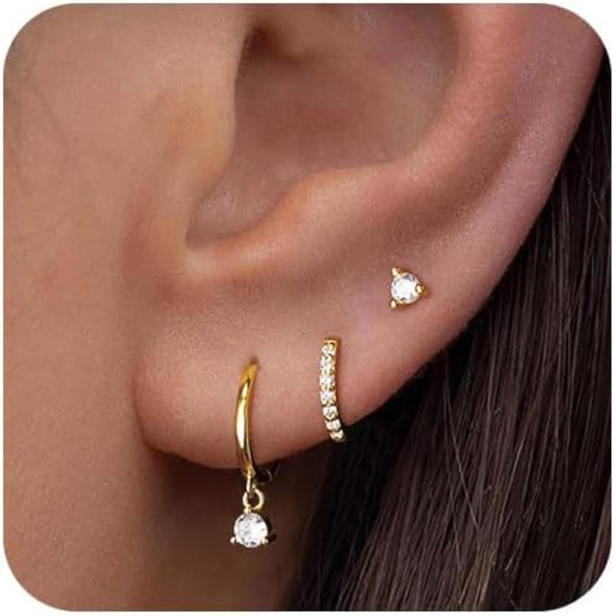 3 Pair Trendy Cartilage Huggie Hoop Stackable Earrings Set