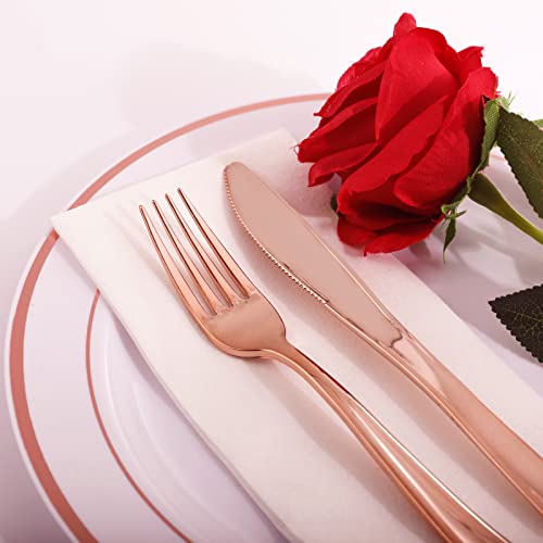 image for WDF 300 Pieces Rose Gold Plastic Silverware- Disposable Flatware Set -