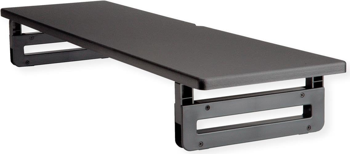 Value Supporto per monitor e computer portatile, regolabile in altezza, extra largo, nero, stabile supporto in legno per monitor, notebook o laptop