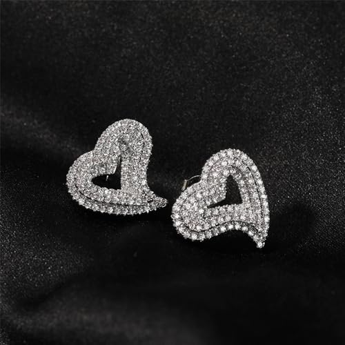 Iced out Cubic Zirconia Heart Stud Earrings for Women Sensitive Ear Dainty Trendy 925 Sterling Silver Post Sparkly Diamond Hollow Heart Hypoallergenic Studs Wedding4