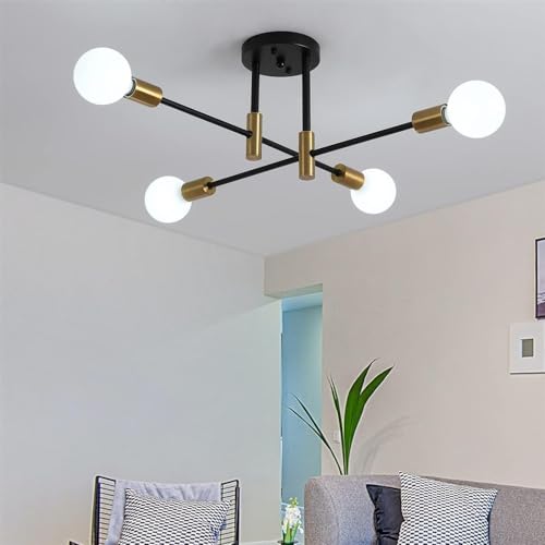 Suspension plafonnier Sputnik en métal noir au design Mid-Century épuré pour foyer