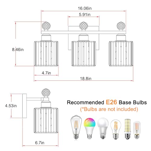 Image of Lxybcce Bathroom Vanity Lights Over Mirror - Easy Installation with Clear Guide, 3-Light Shadow-Free Design, Black and Gold Crystal Finish - for Modern Home Bathroom Lighting Fixtures in DIY Projects